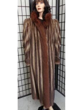 MINT NATURAL MUSKRAT FUR COAT JACKET W/ FOX TRIM WOMEN WOMAN SIZE 10-12 MEDIUM